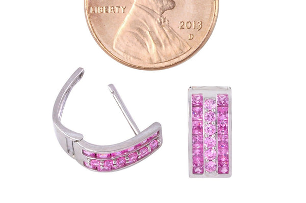 Leverback Earrings 3 Row CZ Cubic Zirconia Sterling Silver 10 colors - Jewelryland.com