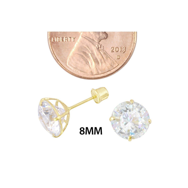 Round CZ Studs Screw Back Earrings Solid 14k Yellow Gold Clear Basket Set - Jewelryland.com