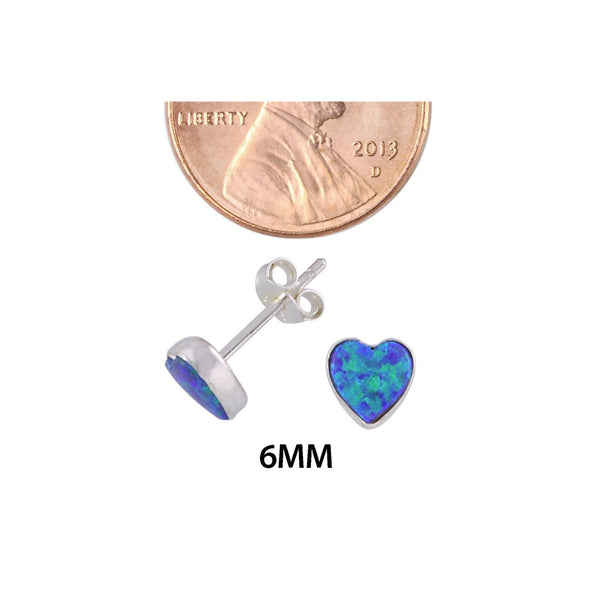 Opal Heart Stud Earrings .925 Sterling Silver Iridescent Navy Blue Green 6mm USA - Jewelryland.com