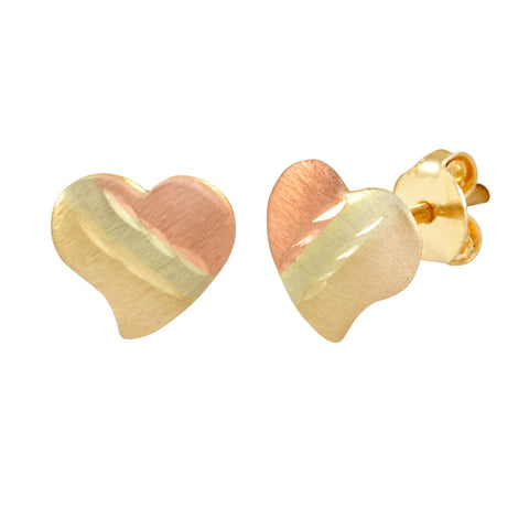 Heart Stud Earrings 10k Gold Two Tone Gold Yellow and Rose Pushbacks 7mm x 7mm - Jewelryland.com