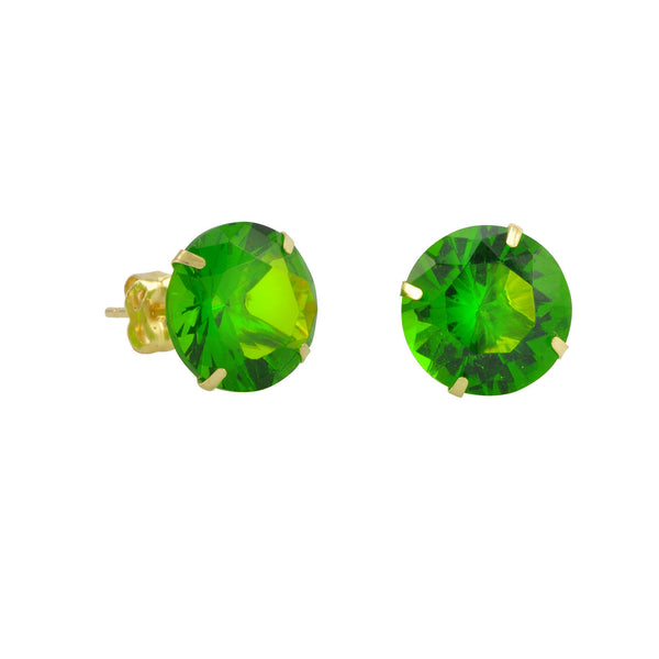 10k Yellow Gold Peridot Green CZ Stud Earrings Cubic Zirconia Round Prong Set - Jewelryland.com