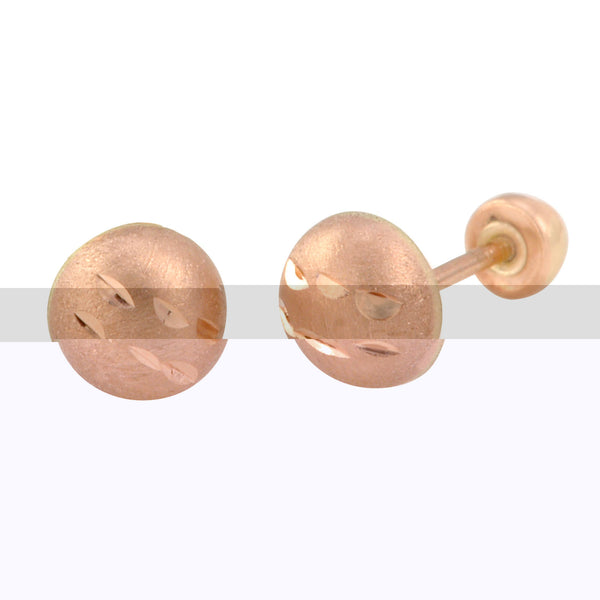 10k Rose Gold Half Ball Screwback Stud Earrings Matte Finish Laser Cut 4mm-7mm - Jewelryland.com