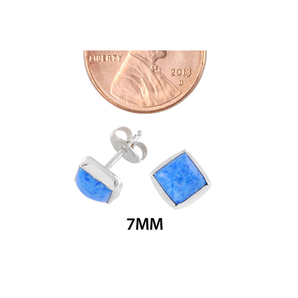 Sterling Silver Gemstone Earrings Denim Lapis 7mm Square - Jewelryland.com