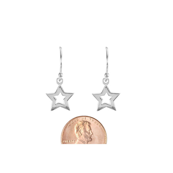 Dangle Earrings Star .925 Sterling Silver High Polish 27mm - Jewelryland.com