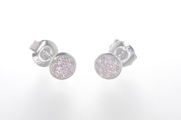 Sterling Silver Pink CZ Stud Earrings Pave Cubic Zirconia 6mm Circle - Jewelryland.com