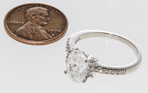 Sterling Silver Solitaire Ring CZ Cubic Zirconia Oval Center Stone 7mmx10mm - Jewelryland.com