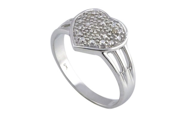 925 Sterling Silver Micropave .02 ct Diamond Heart Cocktail Ring Size 7.5 - Jewelryland.com