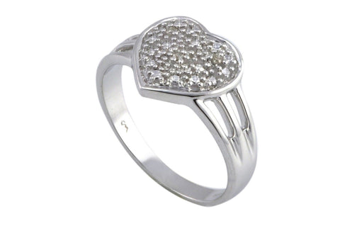 925 Sterling Silver Micropave .02 ct Diamond Heart Cocktail Ring Size 7.5 - Jewelryland.com