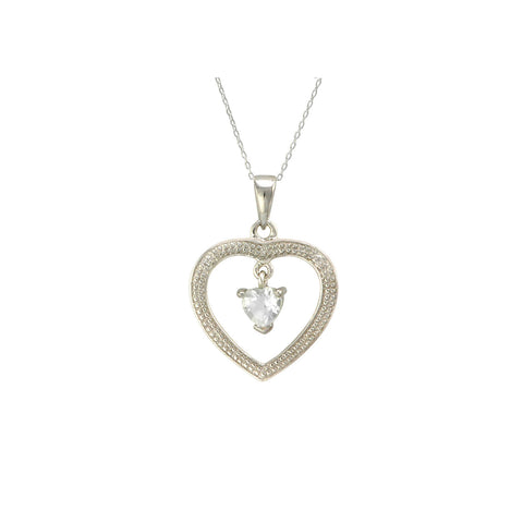 Sterling Silver Green Amethyst & Diamond Open Heart Necklace (.01 cttw, I-J, I2) - Jewelryland.com
