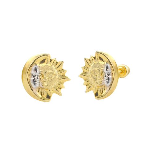 10k Gold Sun Moon Eclipse Stud Earrings with Screwbacks Two Tone - Jewelryland.com