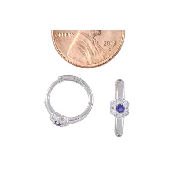 Sterling Silver Huggie Earrings Mini Flower CZ Birthstone Colors Hinged Hoops - Jewelryland.com