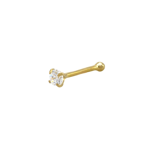 Tiny Nose Stud 22G 14k Yellow Gold Round Cubic Zirconia Nose Bone Prong Set 2 mm - Jewelryland.com