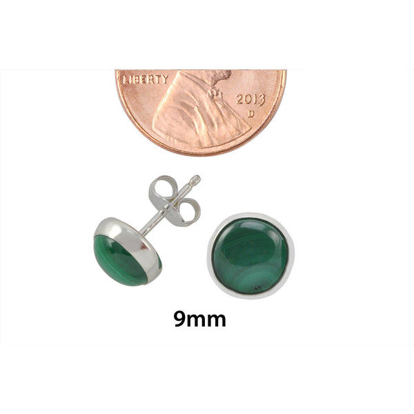 925 Sterling Silver Malachite Gemstone Stud Earrings 9mm Round - Jewelryland.com