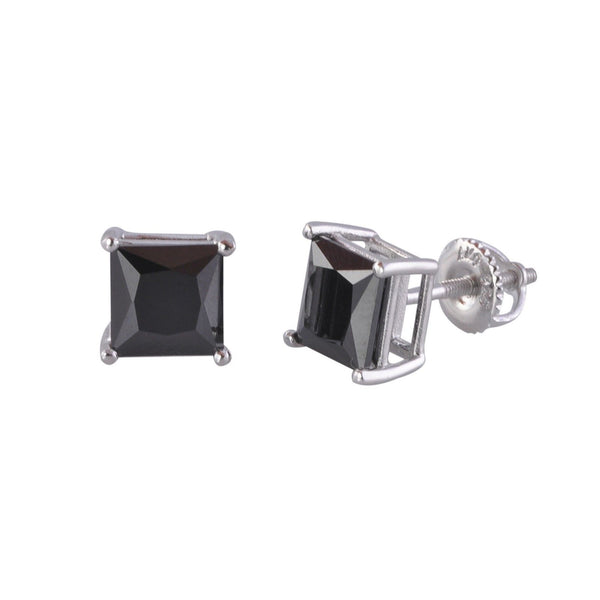 Screwback Earrings Square Black CZ Setting Sterling Silver Basket ASC Brand - Jewelryland.com
