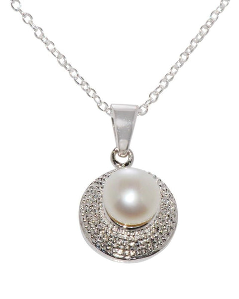 Diamond .01ct and Freshwater Pearl Necklace 925 Sterling Silver, 18" chain - Jewelryland.com