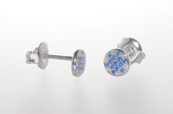 Sterling Silver Blue Star Stud Earrings Pave Cubic Zirconia 6mm Circle - Jewelryland.com
