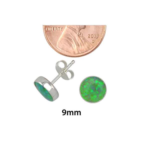 Sterling Silver Green Opal Earring Studs 9mm Round - Jewelryland.com