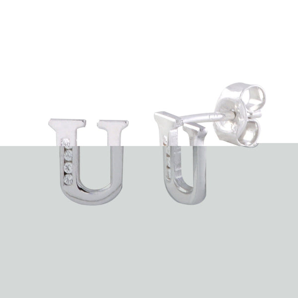 CZ Initial Letter Earrings 925 Sterling Silver All Letters Available A to Z - Jewelryland.com