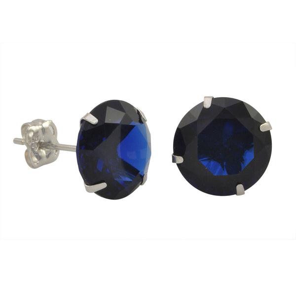 10k White Gold Blue Sapphire CZ Stud Earrings Cubic Zirconia Round Prong Set - Jewelryland.com