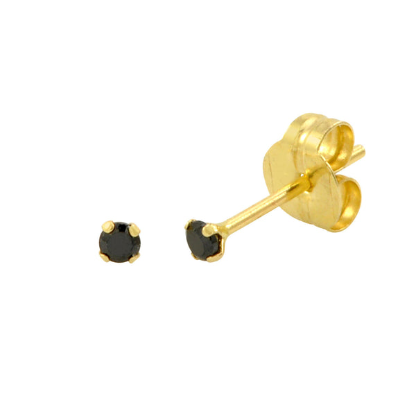 14k Yellow Gold Black Cubic Zirconia Stud Earrings Round CZ - Jewelryland.com