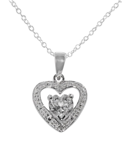 925 Sterling Silver White Topaz (1ct) and Diamond (.01ct) Necklace, 18" chain - Jewelryland.com