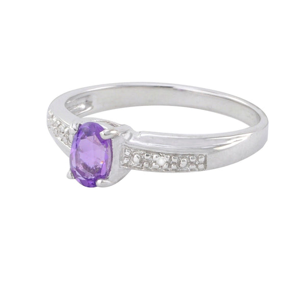 Sterling Silver .01ct Genuine Diamond Ring with 6x4mm Amethyst Stone - Jewelryland.com