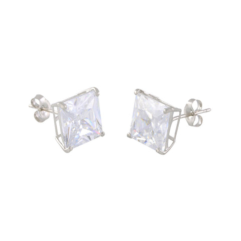 14k White Gold Square CZ Cubic Zirconia Stud Earrings - Basket Setting - Jewelryland.com