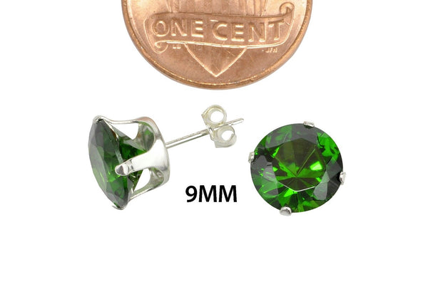 Sterling Silver 925 Round Emerald Green CZ Stud Earrings - Jewelryland.com