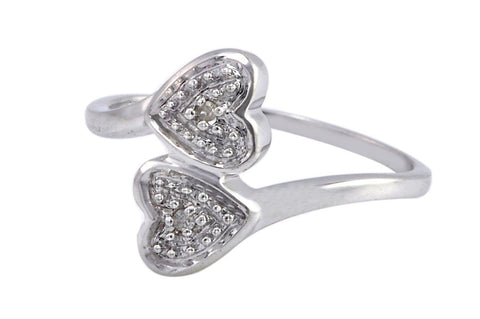 925 Sterling Silver Double Heart Diamond Ring Size 7.5 - Jewelryland.com