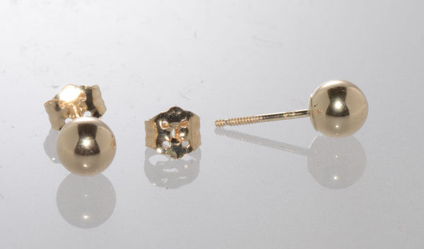 14k Yellow Gold Ball Stud Earrings Special Wing Nut Screwback High Polish - New - Jewelryland.com
