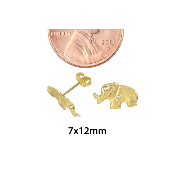 Elephant Stud Earrings 10k Yellow Gold with Pushbacks Laser Cut with CZ 7x12 - Jewelryland.com