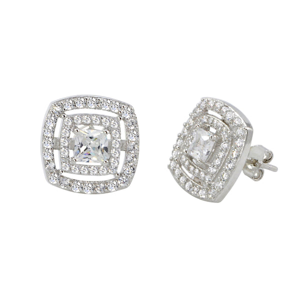 Halo Stud Earrings Sterling Silver Cubic Zirconia Double Micropave Frame 12mm - Jewelryland.com