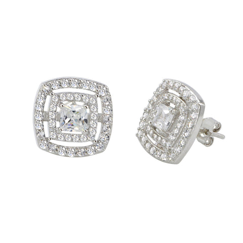Halo Stud Earrings Sterling Silver Cubic Zirconia Double Micropave Frame 12mm - Jewelryland.com