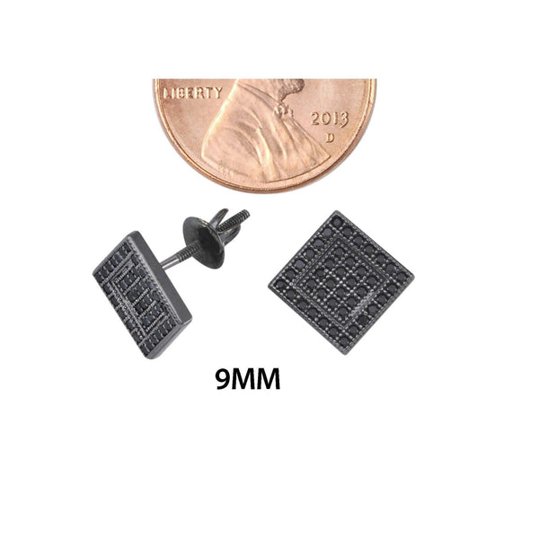 Bling Screwback Earrings .925 Silver Raised Black CZ Border 9mm Square - Jewelryland.com