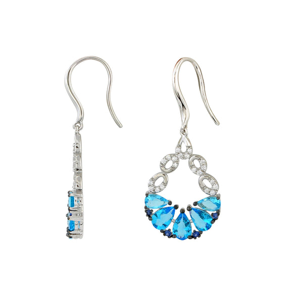 Sterling Silver CZ Dangle Earrings Blue and White Stones - Jewelryland.com