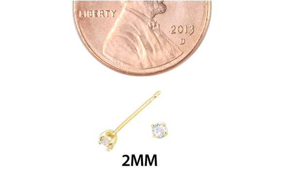 14k Yellow Gold Clear Round Basket Cubic Zirconia Stud Earrings Silicone Backs - Jewelryland.com