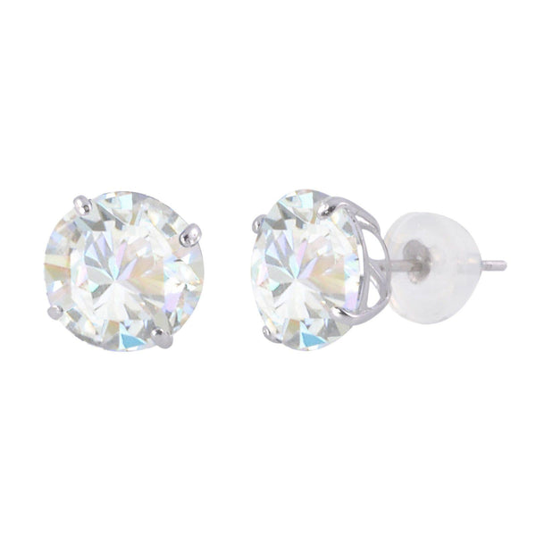 14k White Gold Clear CZ Round Basket Cubic Zirconia Stud Earrings Silicone Backs - Jewelryland.com