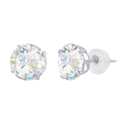 14k White Gold Clear CZ Round Basket Cubic Zirconia Stud Earrings Silicone Backs - Jewelryland.com
