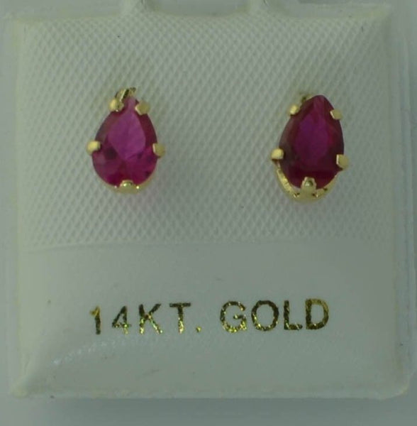Red Oval Teardrop Stud Earrings 14k Yellow Gold Screw Backs - Jewelryland.com