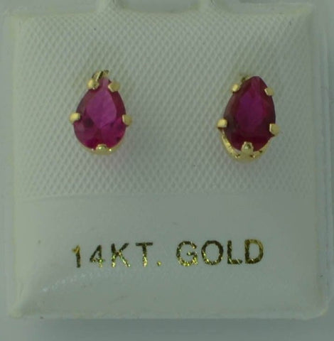 Red Oval Teardrop Stud Earrings 14k Yellow Gold Screw Backs - Jewelryland.com