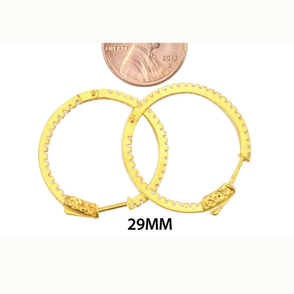 Cubic Zirconia Hoop Earrings CZ Yellow Gold Plated 29mm Push Latch Lock - Jewelryland.com