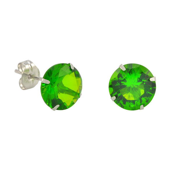 10k White Gold Peridot Green CZ Stud Earrings Cubic Zirconia Round Prong Set - Jewelryland.com