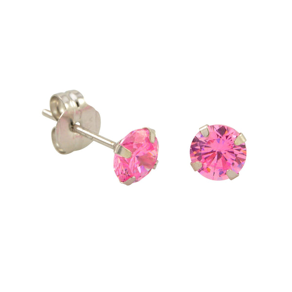 10k White Gold Pink Cubic Zirconia Stud Earrings Round CZ Prong Setting - Jewelryland.com