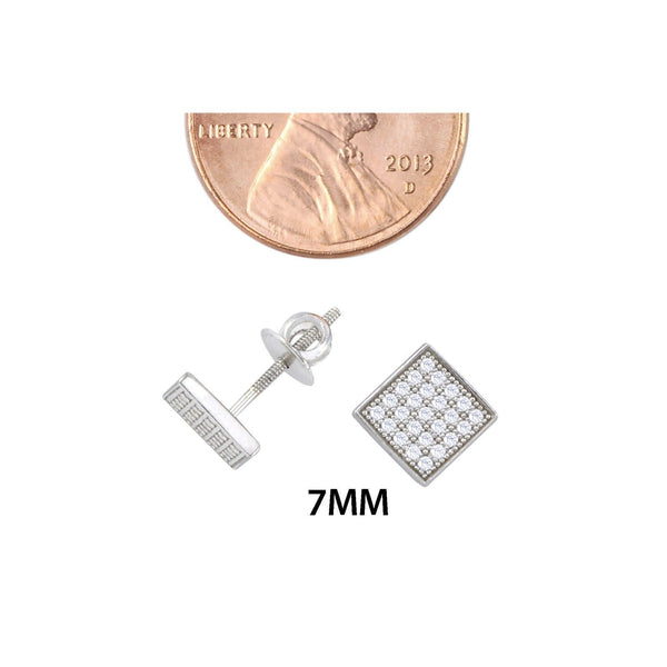 Screw Back Stud Earrings .925 Sterling Silver Cubic Zirconia 7mm Square Unisex - Jewelryland.com