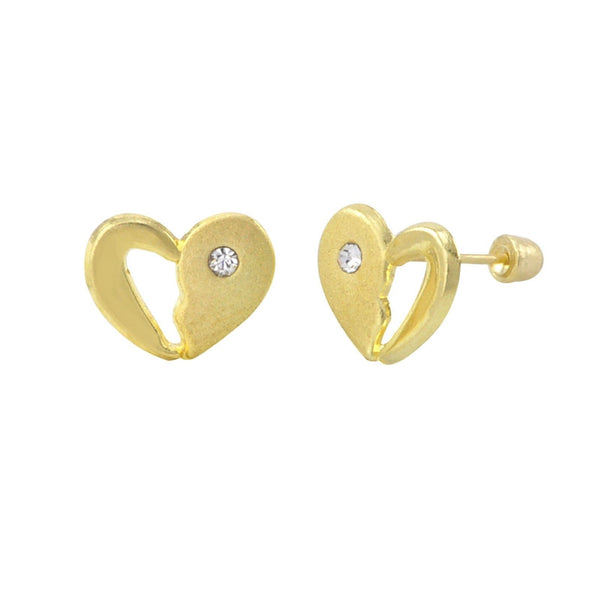 10k Yellow Gold Half Open Heart Stud Earrings Screwbacks White Cubic Zirconia - Jewelryland.com