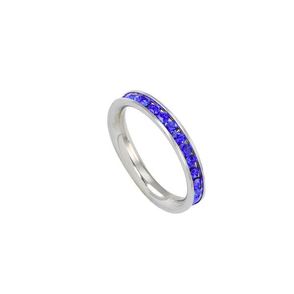 Eternity Ring Stainless Steel Blue CZ Ring 3mm Stackable Band Cubic Zirconia - Jewelryland.com