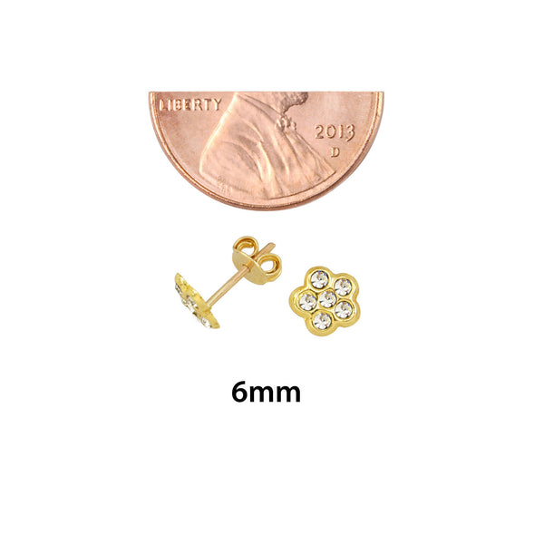 Mini Daisy Flower with CZ Stud Earrings 10k Yellow Gold with Pushbacks 6mm - Jewelryland.com