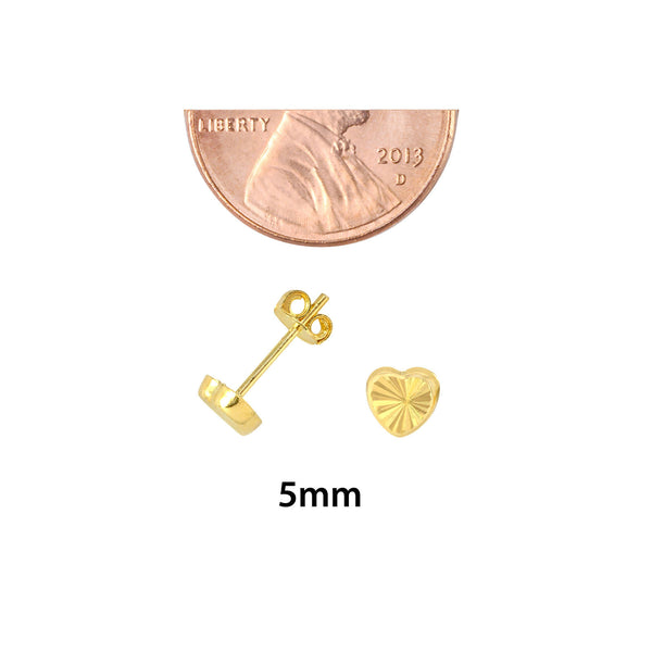 10k Yellow Gold Heart Stud Earrings Laser Cut with Pushbacks 5mm - Jewelryland.com