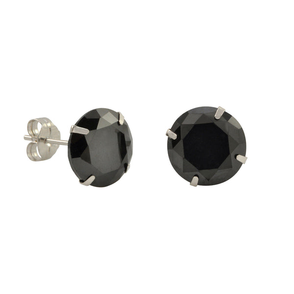 10k White Gold Black CZ Stud Earrings Cubic Zirconia Round Prong Set - Jewelryland.com
