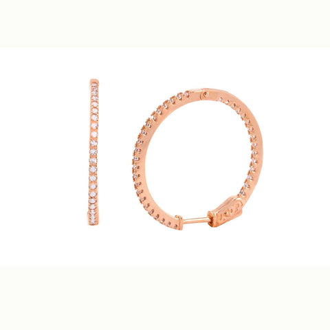 Cubic Zirconia Hoop Earrings CZ Rose Gold Plated 29mm Push Latch Lock - Jewelryland.com